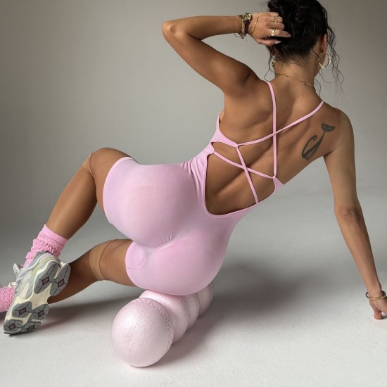 European and American popular seamless sports jumpsuit for women, backless, peach-buttocks, sexy yoga jumpsuit with suspenders