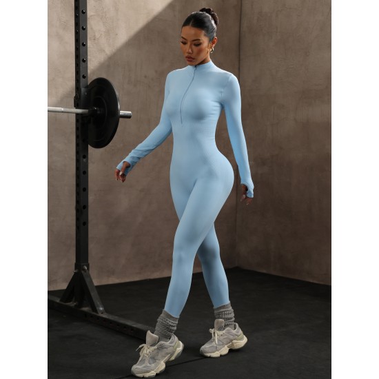 TK's Hot-Selling Seamless Sports Bodysuit, High Elasticity, Slimming, Hip-Lifting Yoga Wear, One-Piece Zippered Fitness Bodysuit.