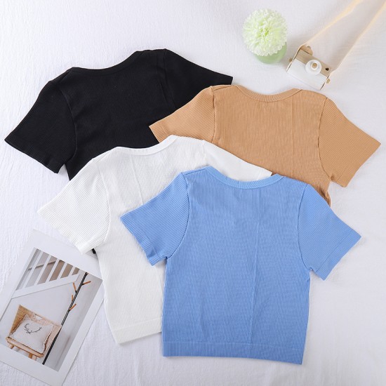 Best-selling cross-border T-shirt, Amazon large square-neck yoga short-sleeved tights for autumn.