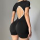 Cross-border Hot-Selling Backless Hip-Lifting Bodysuit, Contrast Color Tights, Sports Bodybuilding, Seamless Yoga Bodysuit Shorts.
