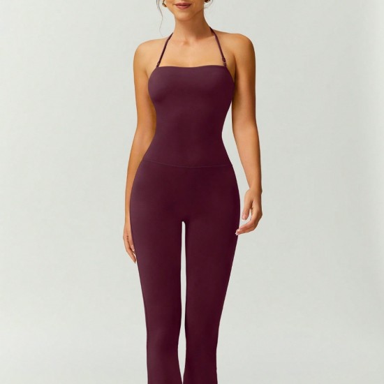 Cross-border best-selling fashion slim-fit flared jumpsuit for women, featuring a beautiful back and hip-lifting fitness yoga jumpsuit. Suitable for outdoor wear.
