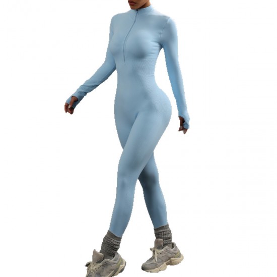 TK's Hot-Selling Seamless Sports Bodysuit, High Elasticity, Slimming, Hip-Lifting Yoga Wear, One-Piece Zippered Fitness Bodysuit.