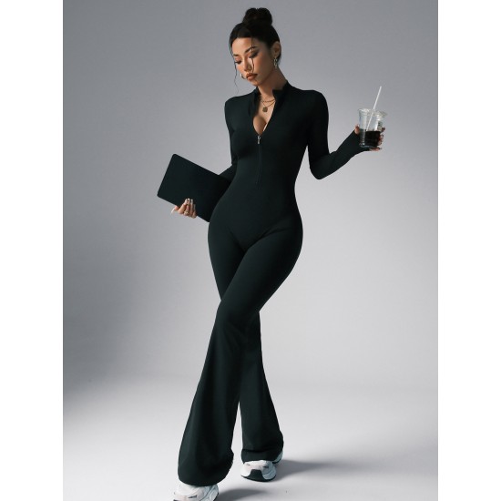 Xiyin's new patchwork zippered yoga jumpsuit, long-sleeved, slim-fitting, hip-lifting fitness jumpsuit for women, European and American autumn and winter