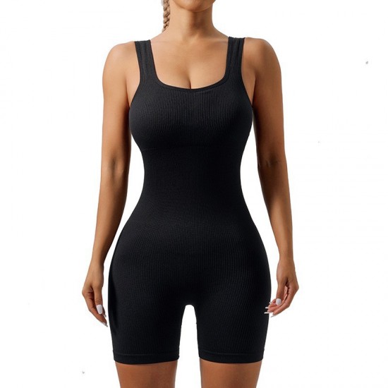 Double-Layered with Bra Pads European and American cross-border threaded yoga one-piece, seamless sportswear, fitness wear, sexy peach lift.