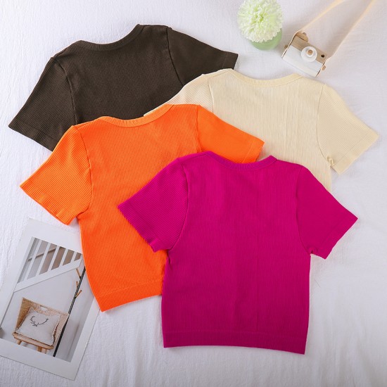 Best-selling cross-border T-shirt, Amazon large square-neck yoga short-sleeved tights for autumn.