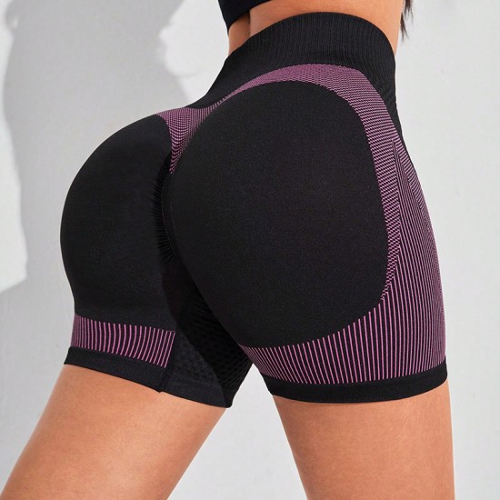 Cross-border contrast color yoga tights, peach hip shorts, European and American style, high-waisted, hip-lifting, quick-drying yoga shorts