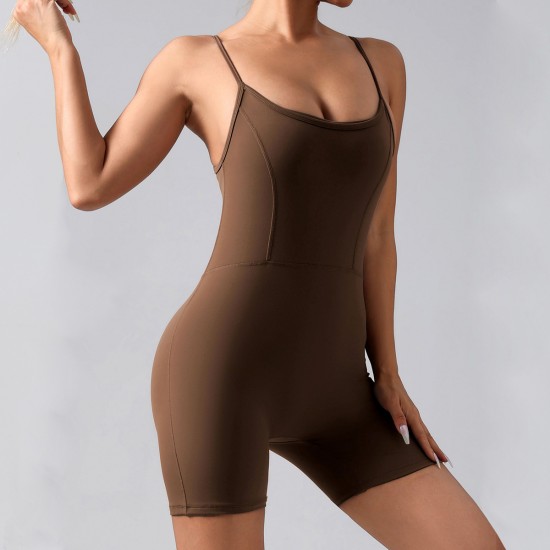 Classic cross-border patchwork suspender yoga bodysuit, outdoor running, and fitness wear for women.