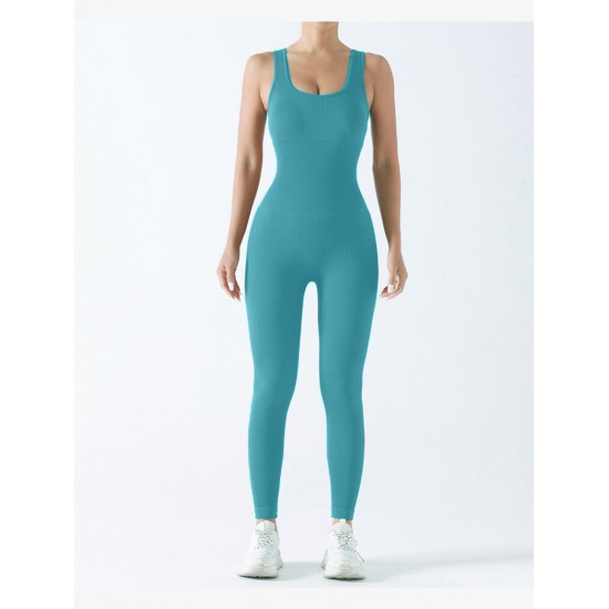 Double-layer Knitted Padded Ribbed Bodysuit, Seamless Bodysuit, Fitness Yoga Bodysuit