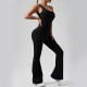 New Cross-border European and American Hollow Back Bodysuit, Peach Hip-Lifting Fitness Fitness Suit, Slightly Flared Yoga Bodysuit for Women