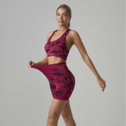 Cross-border High-Waisted Abdominal-Controlling Fitness Short-Sleeve Quick-Drying Tight Running Pants, Tie-Dye Jacquard Yoga Pants for Women