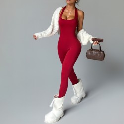 New European and American halter-neck sexy yoga bodysuit for women, tights, quick-drying, hip-lifting, and fitness bodysuit.