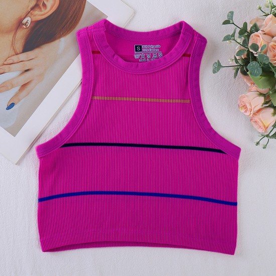Retro American-style colorful striped knitted vest for women, summer base layer, halter top for outerwear.