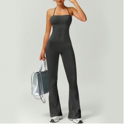 Cross-border best-selling fashion slim-fit flared jumpsuit for women, featuring a beautiful back and hip-lifting fitness yoga jumpsuit. Suitable for outdoor wear.