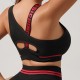 Cross-border one-shoulder, English-style, beautiful back, elastic push-up sports bra, running and fitness three-quarter pants set.
