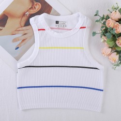 Retro American-style colorful striped knitted vest for women, summer base layer, halter top for outerwear.