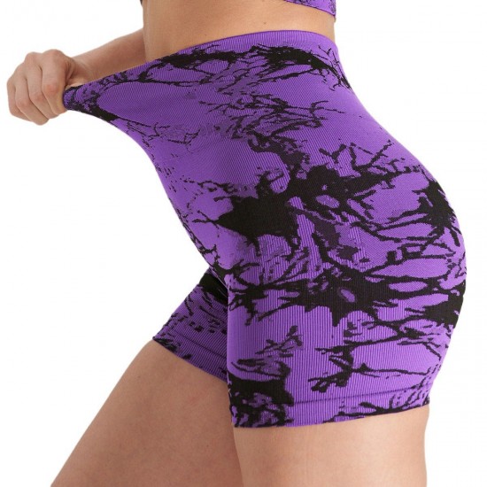Cross-border High-Waisted Abdominal-Controlling Fitness Short-Sleeve Quick-Drying Tight Running Pants, Tie-Dye Jacquard Yoga Pants for Women