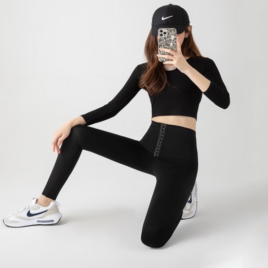 Cross-border yoga shark pants for outerwear in spring and autumn, high-waisted, buttoned-down, waisted, hip-lifting, tight, cropped, women's sports Barbie pants.