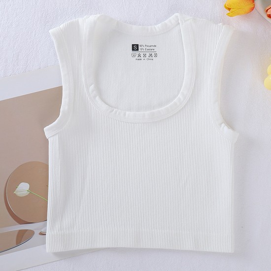 New Amazon large square-neck ribbed yoga vest, quick-drying, versatile for running.