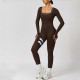 Cross-border dropshipping: Classic Autumn/Winter Long-Sleeved Women's Ribbed Bodysuit with High Elasticity for Fitness and Yoga.
