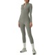 2025 cross-border solid color long-sleeved zippered yoga jumpsuit, European and American high-neck slimming fitness jumpsuit for outerwear.