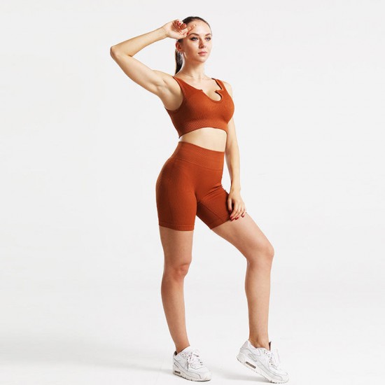 Cross-border European and American High-Stretch, Hip-Performing, Peach-Shaped, Seamless Fitness Bodysuit for Women