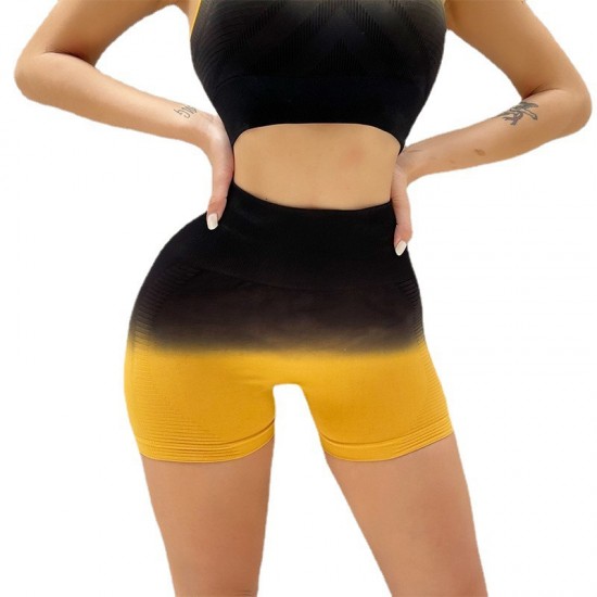 Yoga pants, cross-border, high-waisted, peach-hip, hip-lifting, tummy-control, elastic, quick-drying, anti-exposure, fitness gradient shorts for women