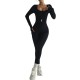 New cross-border seamless ribbed long-sleeved, high-elastic, tummy-control, body-shaping, fitness training, and yoga wear for women.